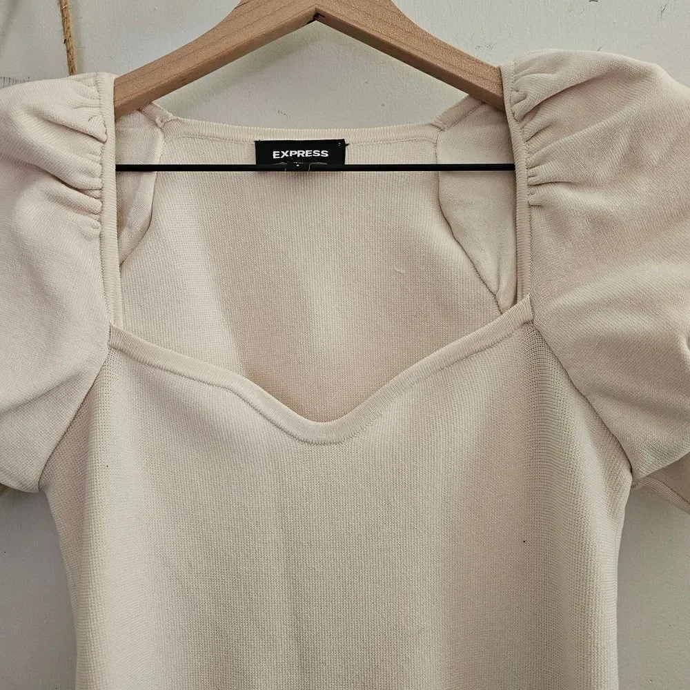 Express Cream Puff Sleeve Size Small Mini Dress - Picture 1 of 8